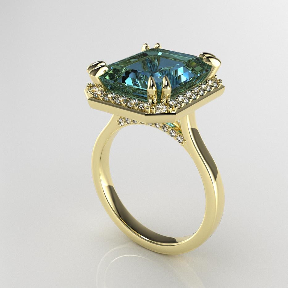 Gold Ring Set With Gemstone and Diamonds.