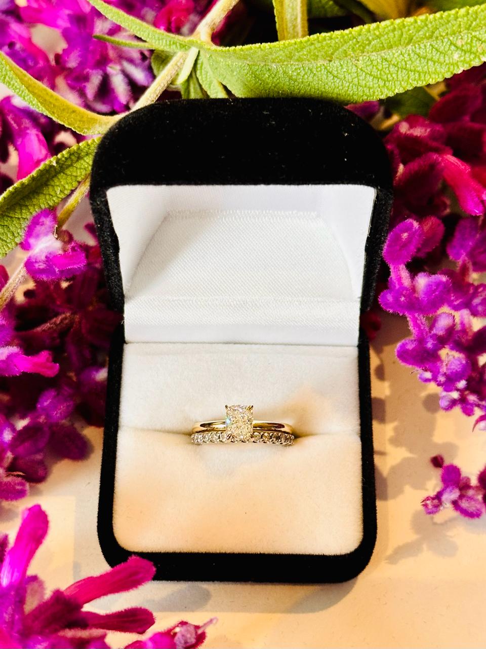 Diamond Engagement Ring with Diamond Wedding Band in Ring Box